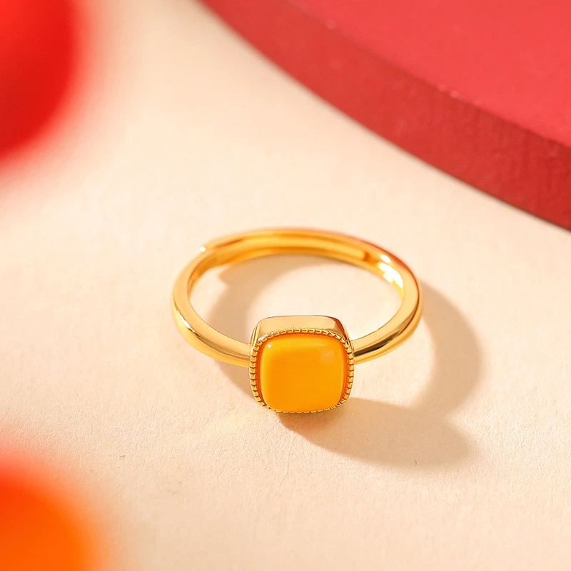 TerraDharma "Warmth Nurturing & Stress Relief" Simple Geometric Square Jewelry Set Made of Amber