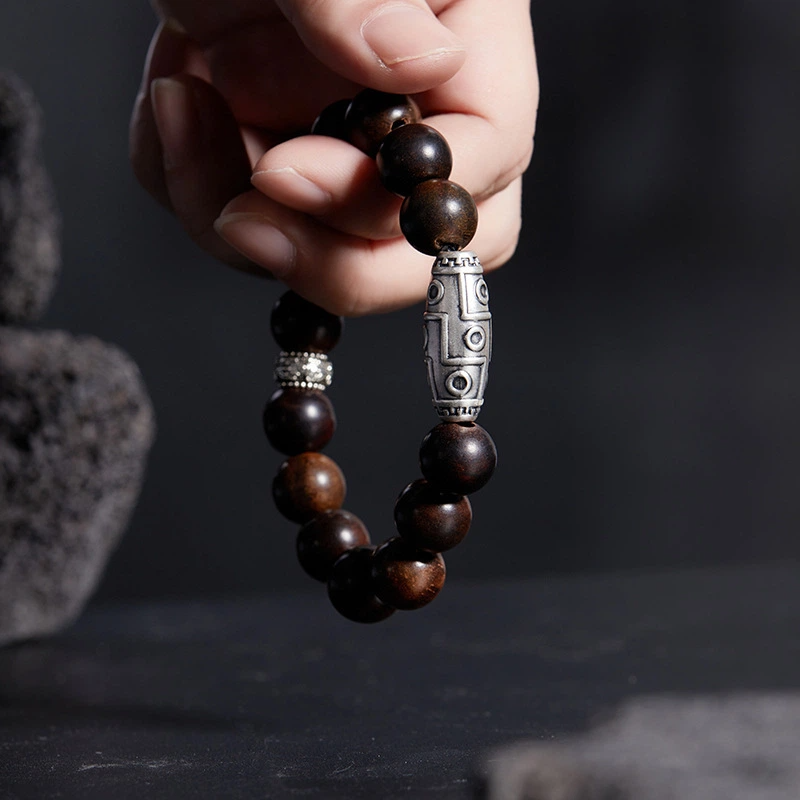 TerraDharma "Divine Blessing & Mindful Harmony" Tibetan Dzi Bead & Rosewood Bracelet