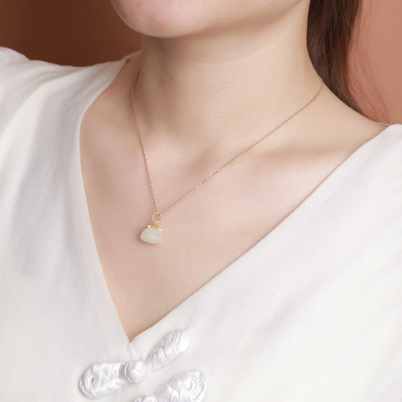 TerraDharma "Fruitful Luck & Harmonious Harvest" Hetian Jade of Lotus Pod Pendant Nacklace