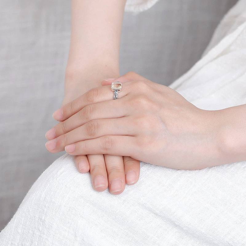 TerraDharma "Abundance Attraction & Spiritual Awakening" Retro Open Ring with Citrine/Amethyst