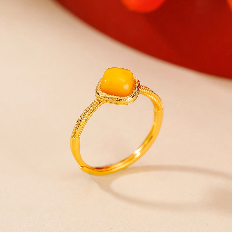 TerraDharma "Vitality Preservation & Harmony Convergence" Simple Geometric Square Jewelry Set Made of Amber