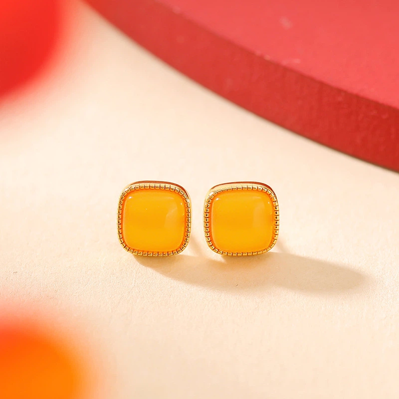 TerraDharma "Warmth Nurturing & Stress Relief" Simple Geometric Square Jewelry Set Made of Amber