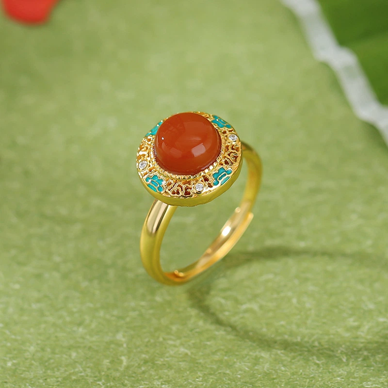 TerraDharma "Strength Infusion & Focus Enhancement" South Red Agate & Hollowed-out Silver Jewelry Set