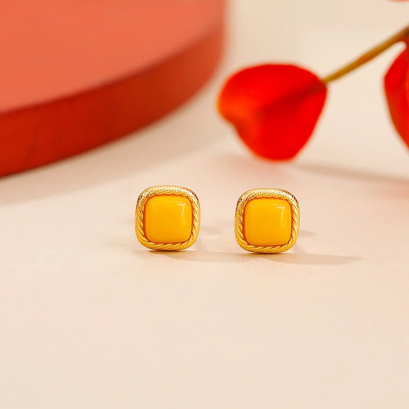 TerraDharma "Vitality Preservation & Harmony Convergence" Simple Geometric Square Jewelry Set Made of Amber