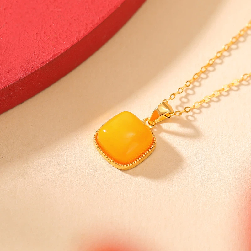 TerraDharma "Warmth Nurturing & Stress Relief" Simple Geometric Square Jewelry Set Made of Amber