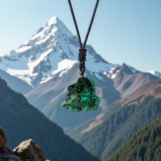 Terra Dharma Malachite Necklace – Natural Green Crystal Pendant on Adjustable Cord - Crystal Healing - TerraDharma