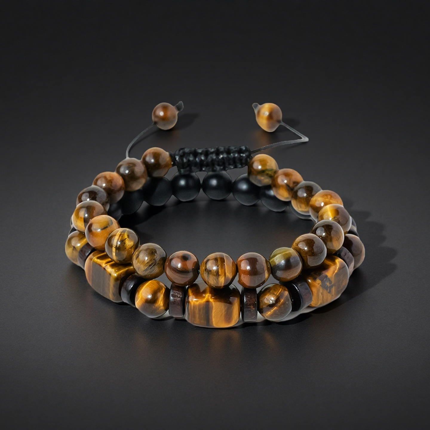 Terra Dharma Natural tiger's eye stone bracelet set for men to attract wealth, hand-woven crystal bracelet for couples, adjustable accessories - TerraDharma