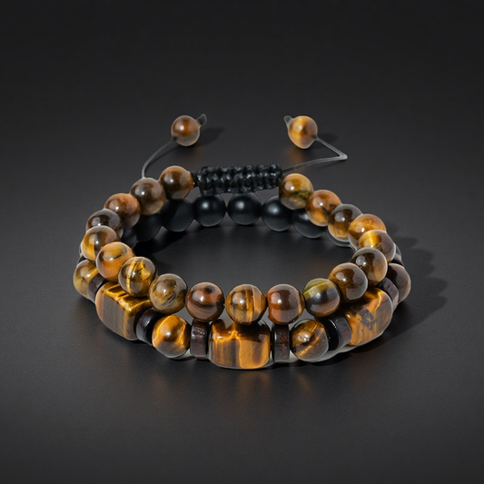 Terra Dharma Natural tiger's eye stone bracelet set for men to attract wealth, hand-woven crystal bracelet for couples, adjustable accessories - TerraDharma