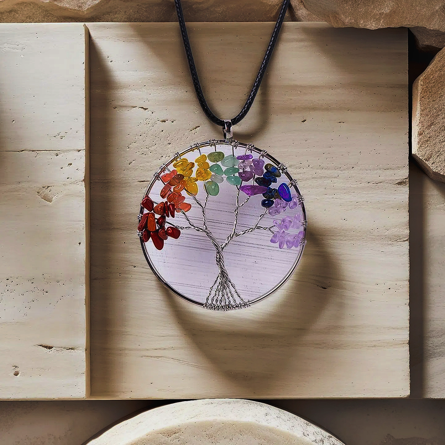 Terra Dharma Chakra Tree of Life Pendant - Crystal Pendant - Healing Crystals -Tree Pendant - TerraDharma