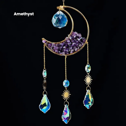 Crystal Half Moon Suncatcher Sun and moon Sun Catcher Perfect Gift Gemstone Window Decor Rainbow Maker Home Decor Hanging Art Boho Handmade - TerraDharma