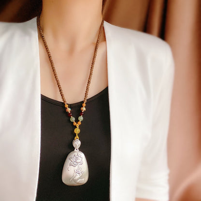 Agarwood Necklace with Sterling Silver Pendant (Matched with The Heart Sutra)