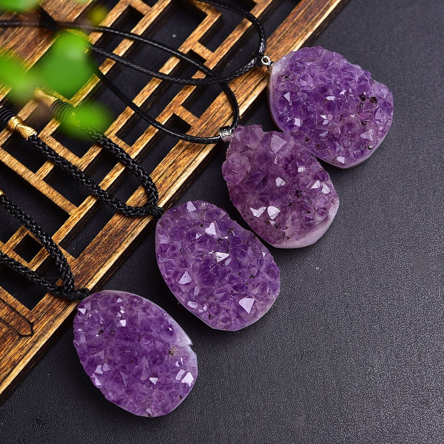Terra Dharma Natural Raw Amethyst Pendant Necklace, Gold / Silver Amethyst Druzy Quartz, Natural Amethyst Crystal Cluster Pendant with Gold / Silver Plated - TerraDharma
