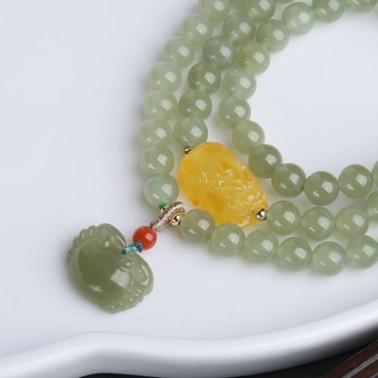 Natural Hetian Jade Bracelet (with Amber Pi Yao and Hetian Jade Crab Pendants)