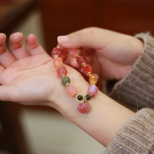 Natural Salt Source Agate Cube Bracelet (Candy-colored Multi-bead Bracelet)