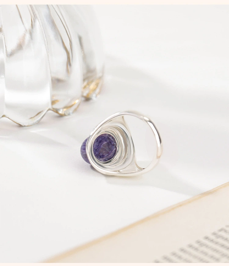 Natural Oval Charoite Sterling Silver Ring