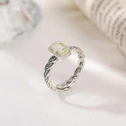 Retro Open Ring with Citrine/Amethyst and Silver Weaving Pattern