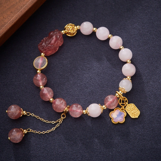 Natural Strawberry Quartz & Rose Quartz Bracelet (Match with Pi Yao)