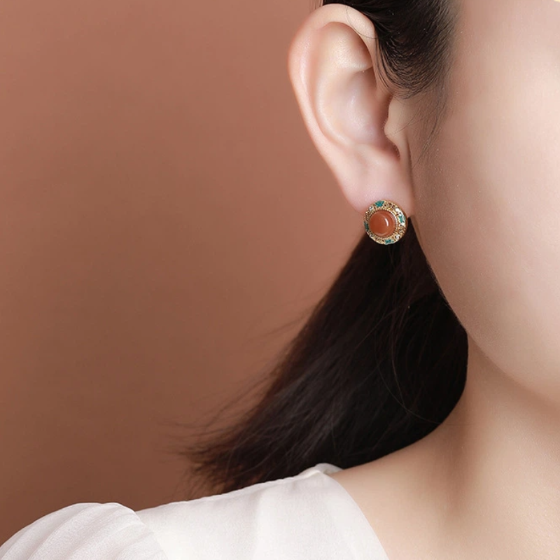 TerraDharma "Strength Infusion & Focus Enhancement" South Red Agate & Hollowed-out Silver Jewelry Set