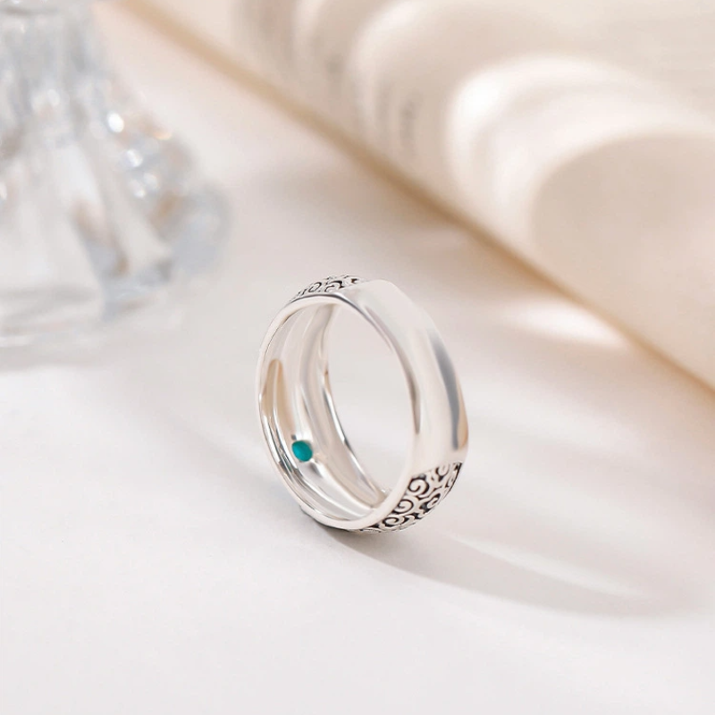 TerraDharma "Divine Protection & Chakra Soothing" Turquoise & Vajra - Shaped Sterling Silver Open Ring