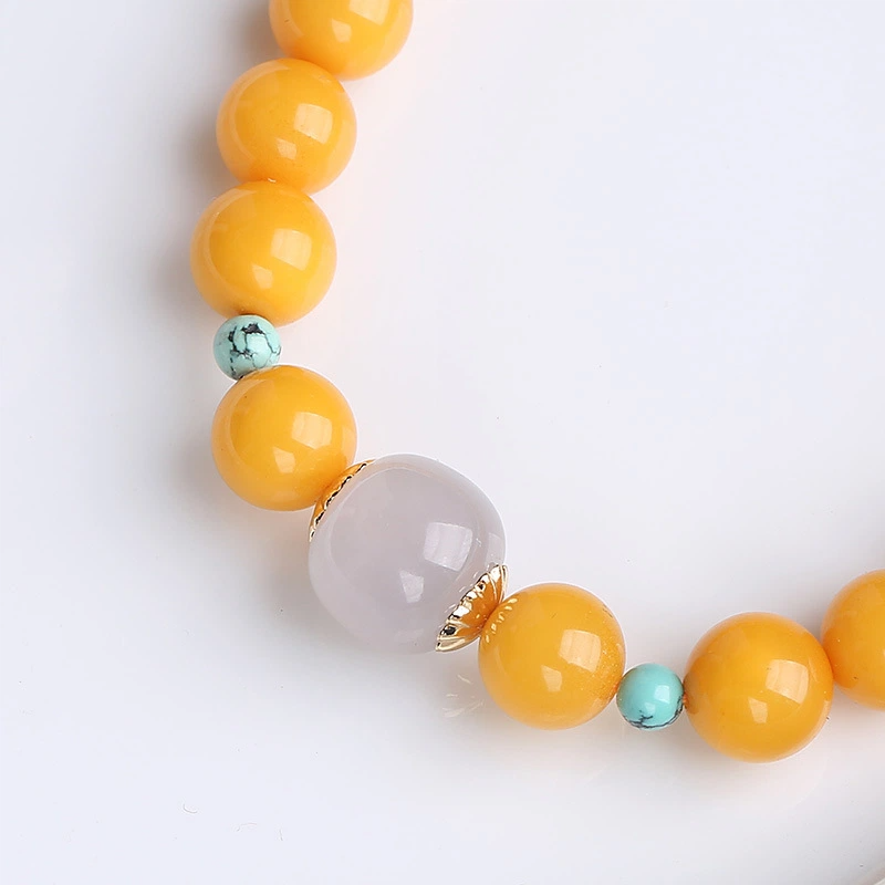 TerraDharma "Emotion Balance &Nurtured Fortune" Natural Amber & Hetian Jade Bracelet
