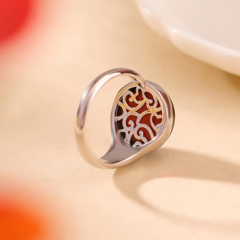 Chic and Minimalist Design Blood Amber Ring (with Sterling Silver)