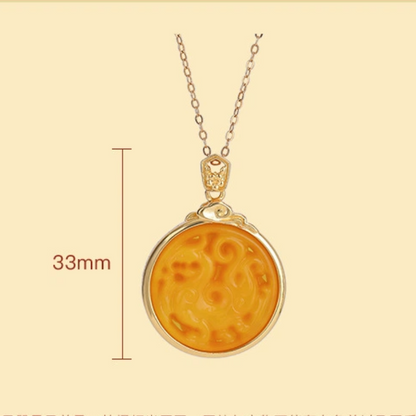 Beeswax of Auspicious Dragon with Six-Syllable Mantra Engraved  Pendant Nacklace