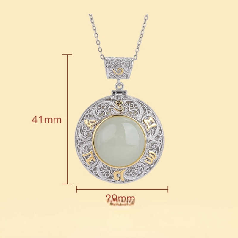 TerraDharma "Spiritual Purification & Harmony Symbol" Nature Hetian Jade with Six-syllable mantra Pendant Nacklace