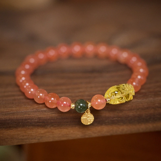 Natural Cerise Red Agate Bracelet (with Amber Pi Yao)