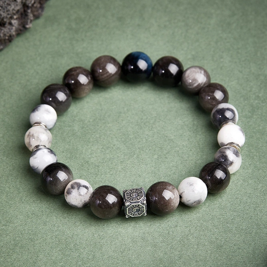 Blue Tiger's Eye & Silver Obsidian & Persian Marble Bracelet