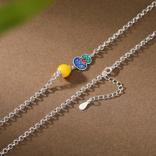 Beeswax & Cloisonné Gourd Sterling Silver Necklace
