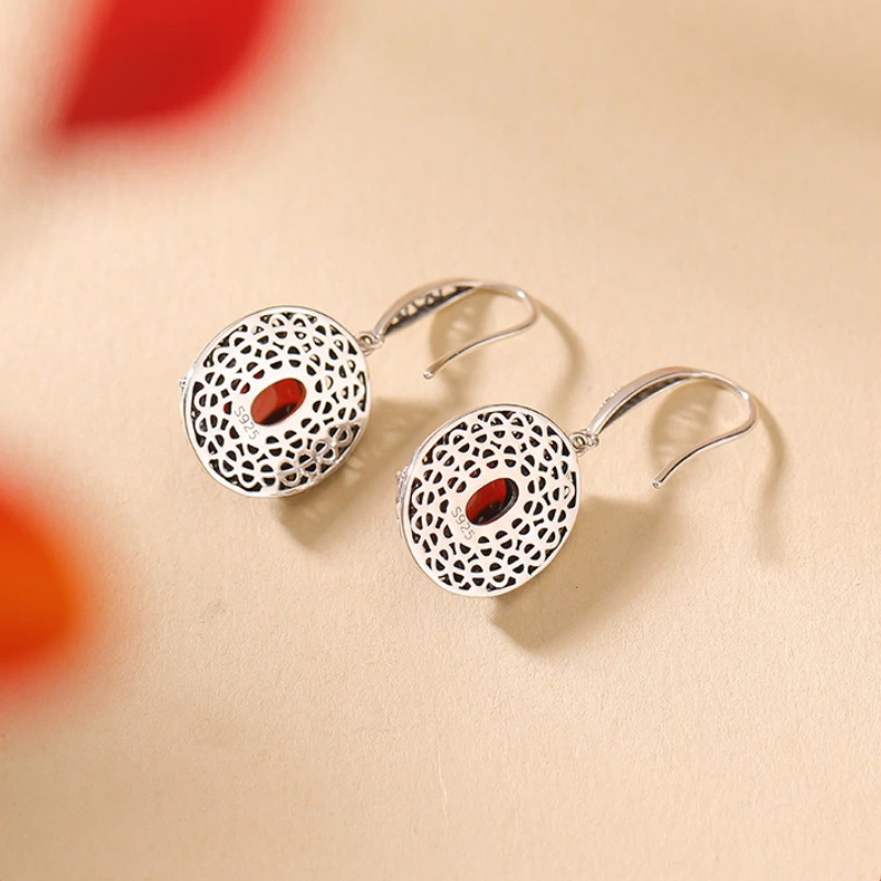 Blood Amber with Retro and Hollowed-out Designed Little Daisy Ring & Earrings (Two-piece Set, Sterling Silver)