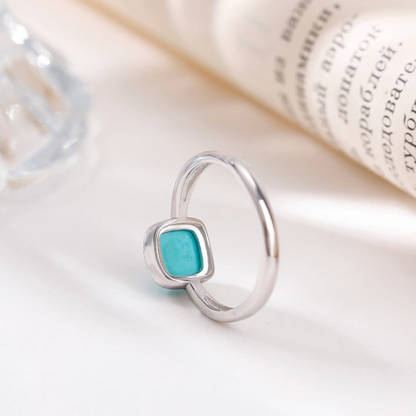 Turbquoise Geometric Sugar Cube Tooth-Patterned Silver Ring