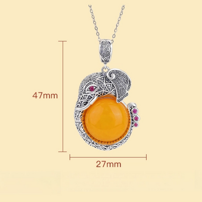 Nature Beeswax & Lucky Elephant Pendant Necklace