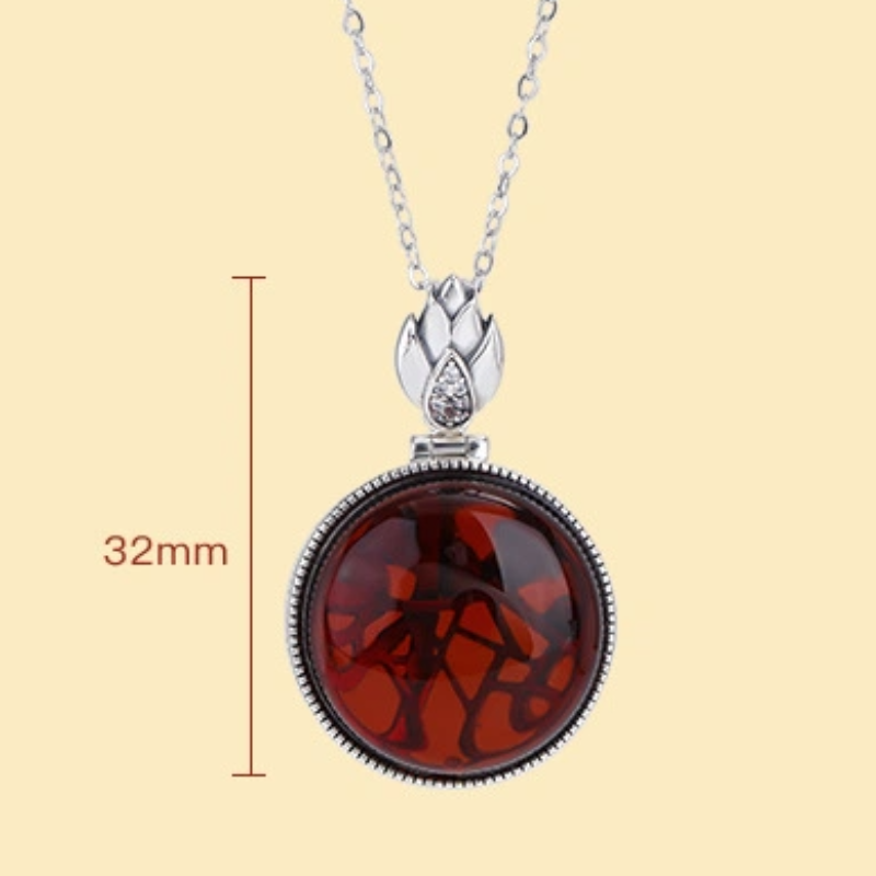 TerraDharma "Timeless Fortune & Resilient Growth" Hollowed-out Pendant Nacklace of Nature Amber / Blood Amber