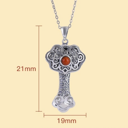 South Red Agate Hollowed-out Carved Pendant Nacklace in the Shape of a Ruyi (Treasure)