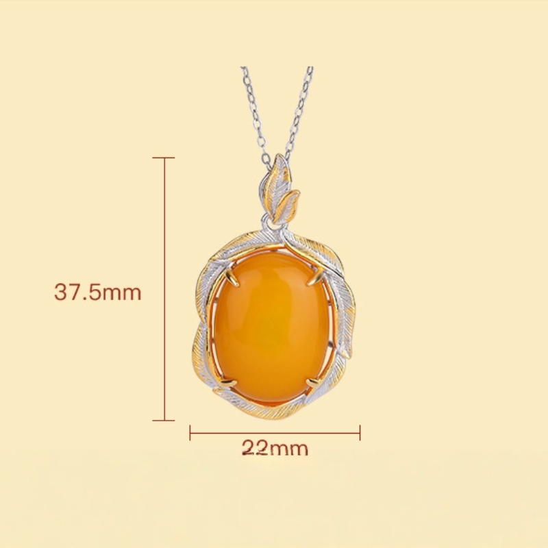 TerraDharma "Vitality Unfolding & Strength-Infused Blessing" Amber & Leaf - Shaped Gilded Silver Pendant Nacklace