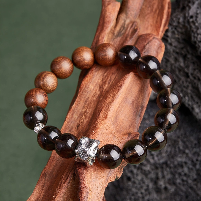 TerraDharma "Graceful Protection & Calm Prospetity" Sandalwood & Ice Obsidian Beaded Bracelet