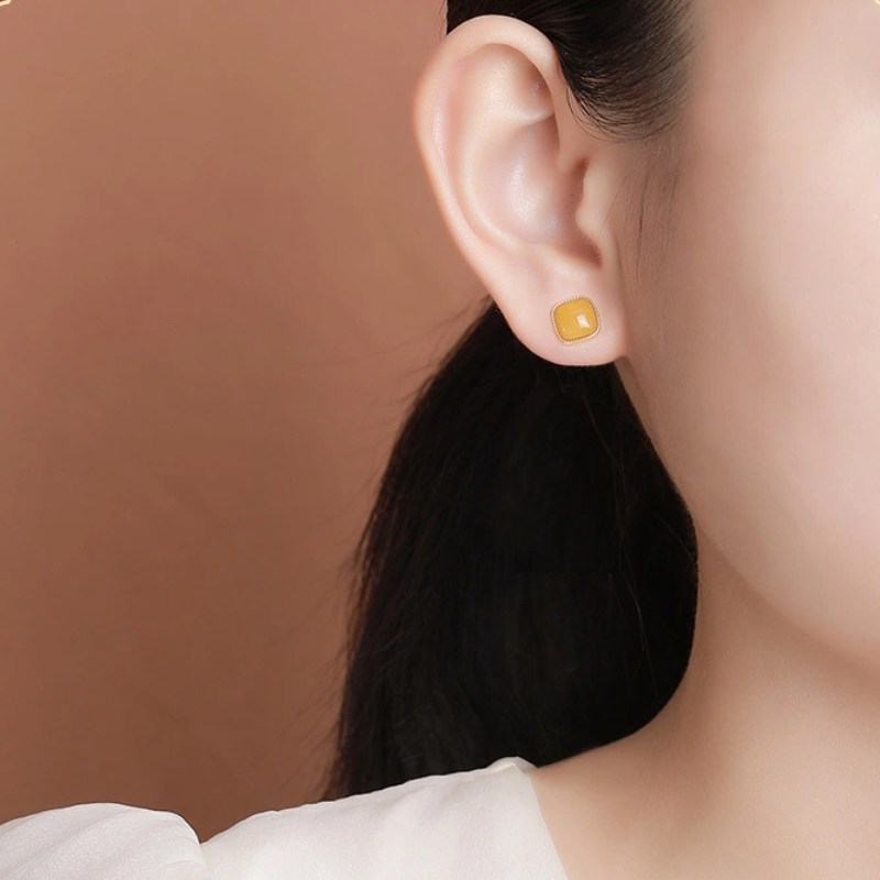 TerraDharma "Warmth Nurturing & Stress Relief" Simple Geometric Square Jewelry Set Made of Amber