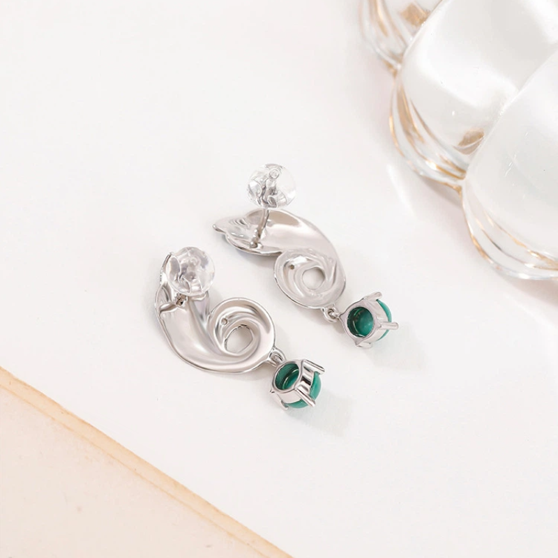 Enamel Peacock-shaped Earrings with Turquoise Stones