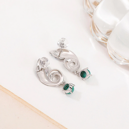 Enamel Peacock-shaped Earrings with Turquoise Stones