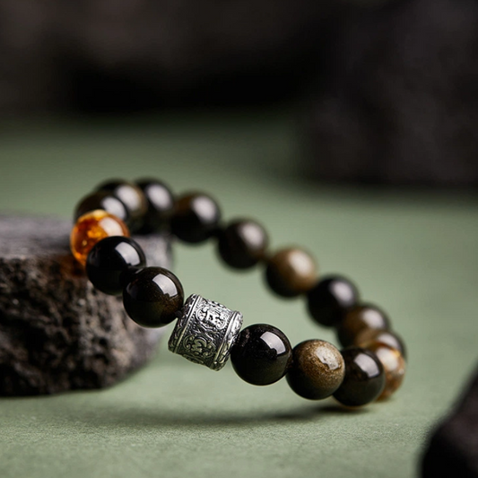 Obsidian & Golden Obsidian & Yellow Quartz Bracelet