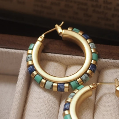 Retro Round Earrings (Lapis Lazuli and Turquoise)