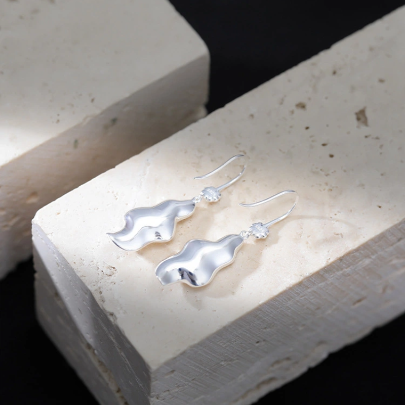 TerraDharma "Spiritual Uplift & Prosperity Bearing" Freshwater Pearl with Lotus Leaf Shape Earrings