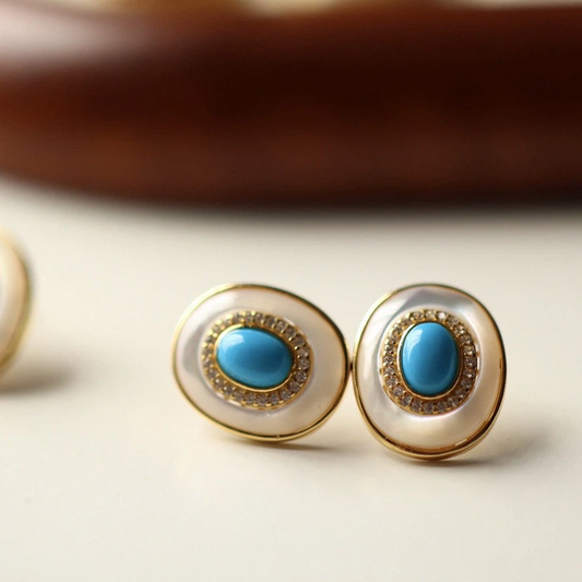 Natural Amarican Pine Stone Earrings (Inlaid White Mother-of-Pearl)