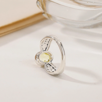 Citrine/Amethyst & Silver Wheat Ear Pattern Open Ring