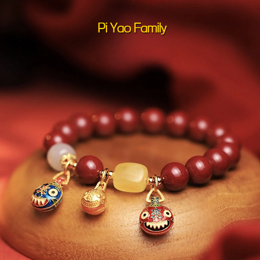 Natural Purple Cinnabar Bracelet (with Amber, Hetian Jade and Pi Yao Ornaments)
