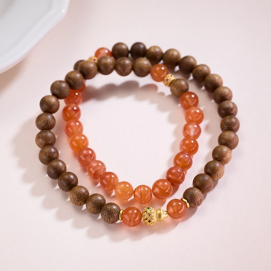 Agarwood and Cerise Agate Bracelet