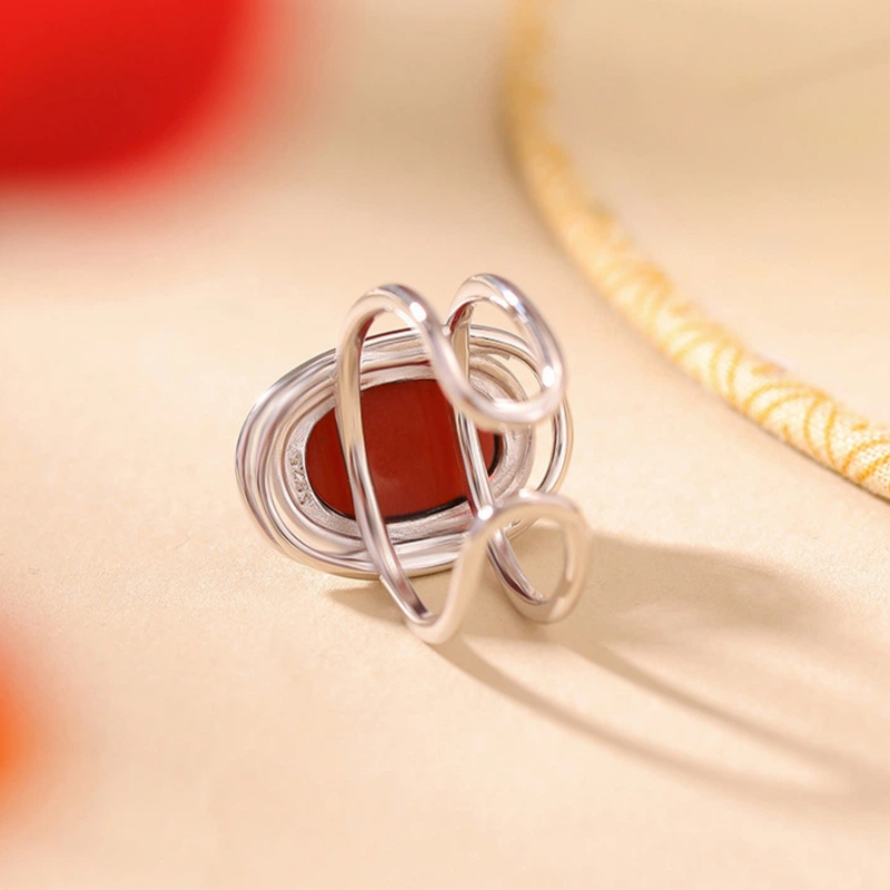 Cabochon Blood Amber Adjustable Open-Ring
