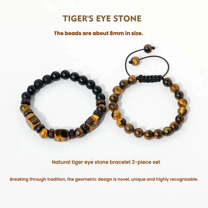 Terra Dharma Natural tiger's eye stone bracelet set for men to attract wealth, hand-woven crystal bracelet for couples, adjustable accessories - TerraDharma
