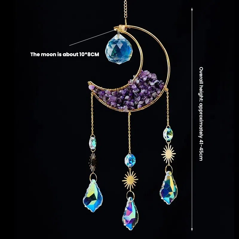 Crystal Half Moon Suncatcher Sun and moon Sun Catcher Perfect Gift Gemstone Window Decor Rainbow Maker Home Decor Hanging Art Boho Handmade - TerraDharma